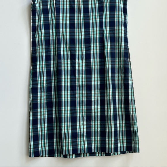 Talbots Blue Green Tartan Plaid Sleeveless Ruffle Stretch Sheath Dress Size 12 - Picture 11 of 12